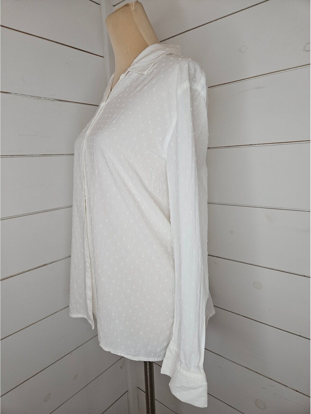 Marissa Christina large white textured with dots and accented by bows blouse - Picture 2 of 7